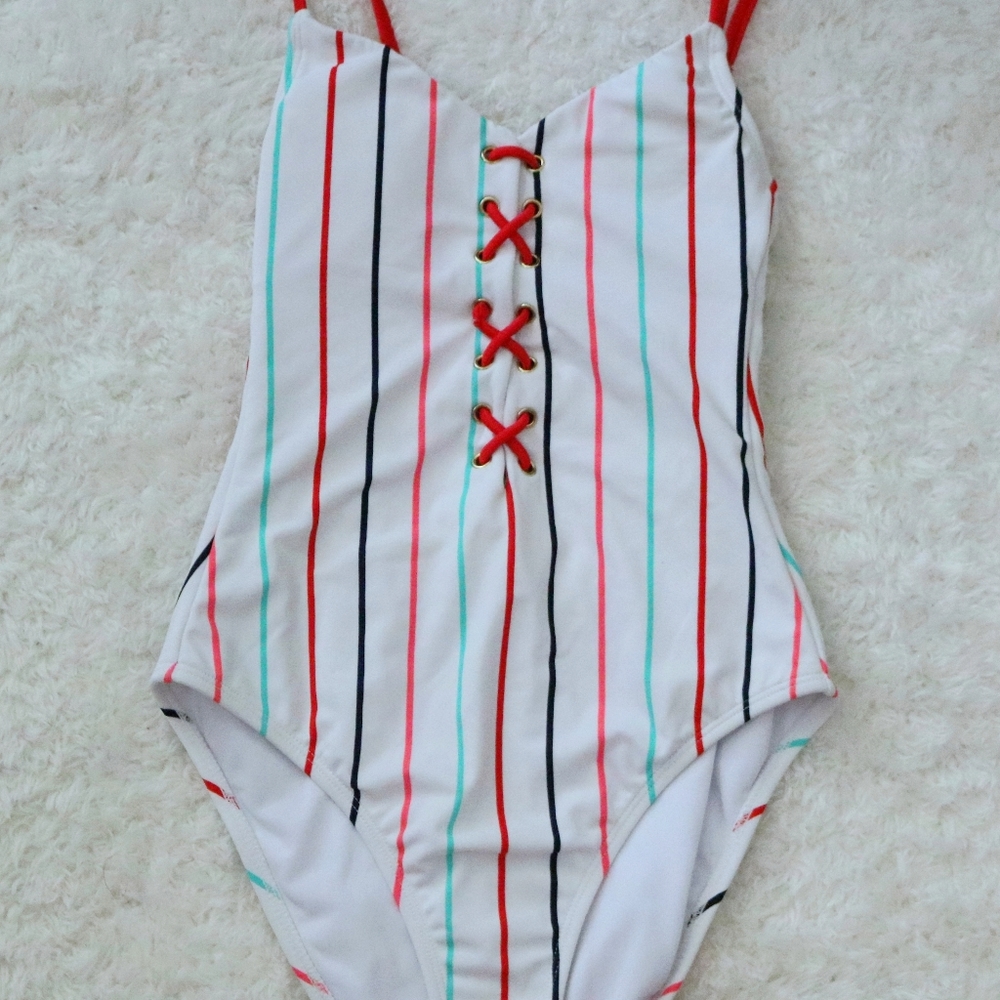 Multicolored Stripped One Piece Swim Suit